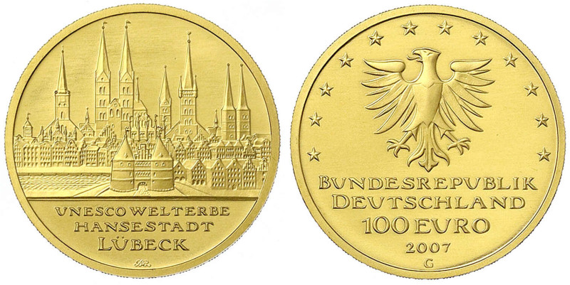 Goldmünzen der Bundesrepublik Deutschland - Euro, ab 2002 - 
100 Euro 2007 G, L...