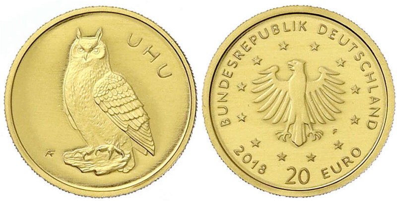 Goldmünzen der Bundesrepublik Deutschland - Euro, ab 2002 - 
20 Euro Uhu 2018 F...