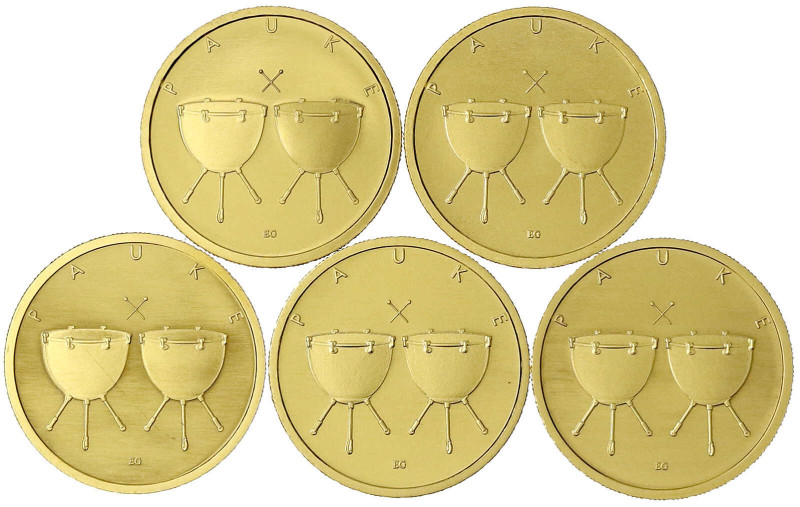 Goldmünzen der Bundesrepublik Deutschland - Euro, ab 2002 - 
5 X 50 Euro 2021 A...