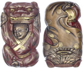 CHINA und Südostasien - China - Varia
Snuff-Box des 19. Jh., in Form eines Mönches im Schneidersitz, der über seinem Kopf den Kopf eines Fabelhundes ...