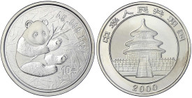 CHINA und Südostasien - China - Volksrepublik, seit 1949
10 Yuan Panda (1 Unze Silber) 2000. Sitzender Panda mit Bambuszweig. In Kapsel. Stempelglanz...