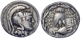 Altgriechische Münzen - Attika - Athen
Tetradrachme "neuer Stil" 196/87 v.Chr. ΜΙΚΙΩΝ ΕΥ̓ΡΥΚΛΕ ΠΑΡΑ. 16,55 g. schön/sehr schön BMC 462....