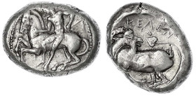 Altgriechische Münzen - Kilikia - Kelenderis
Stater 450/400 v. Chr. Reiter l./Ziegenbock l. 10,73 g. fast vorzüglich SNG von Aulock 5625.