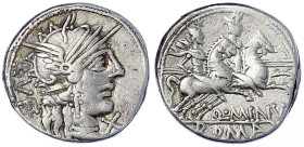 Römische Münzen - Römische Republik - Q. Minucius Rufus, 122 v. Chr
Denar 122 v. Chr. Romakopf m. Greifenkopfhelm n.r./die Dioskuren reiten r. 3,93 g...