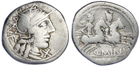 Römische Münzen - Römische Republik - Q. Minucius Rufus, 122 v. Chr
Denar 122 v. Chr. Romakopf m. Greifenkopfhelm n.r./die Dioskuren reiten r. 3,78 g...