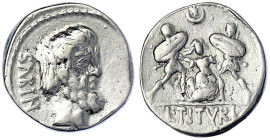 Römische Münzen - Römische Republik - L. Titurius L.f. Sabinus, 89 v. Chr
Denar 89 v. Chr. SABIN. Kopf des Titus Tatius r./L. TITVRI. Sabiner begrabe...