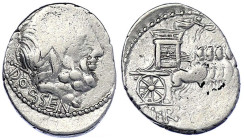 Römische Münzen - Römische Republik - L. Rubrius Dossenus, 87 v. Chr
Denar 87 v. Chr. Romakopf r./Bestattungsquadriga r. 2,95 g. sehr schön, Prägesch...