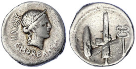 Römische Münzen - Römische Republik - C. Norbanus, 83 v. Chr
Denar 83 v. Chr. XXXVII C. NORBANVS. Kopf der Venus r./Kornähre, Fasces und Caduceus. 3,...
