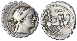 Römische Münzen - Römische Republik - C. Naevius Balbus, 79 v. Chr
Denar Serratus 79 v. Chr. Kopf der Iuno Moneta(?) n.r., l. SC/C. NAE. BALB. Victor...
