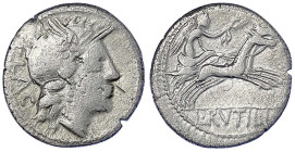 Römische Münzen - Römische Republik - L. Rutilius Flaccus, 77 v.Chr
Denar 77 v. Chr. FLAC. Beh. Romakopf r./L. RVTI. Victoria in Biga r. 3,48 g. fast...