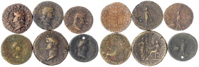 Römische Münzen - Kaiserzeit - Nero 54-68
6 Bronzemünzen: Sesterz (Annona), 5 Asses (Victoria, Janustempel, etc.). gering erhalten bis schön/sehr sch...