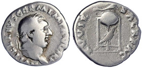 Römische Münzen - Kaiserzeit - Vitellius, 69
Denar 69. Kopf r./XV VIR SACR FAC. Delfin über Dreifuss, darin Vogel. 3,03 g. schön/sehr schön, selten R...