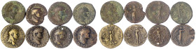 Römische Münzen - Kaiserzeit - Vespasian, 69-79
8 Bronzemünzen: 6 Asses, 2 Dupondii. Victoria (gelocht), Spes, Aequitas, Fides, etc. meist schön