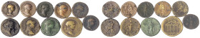 Römische Münzen - Kaiserzeit - Trajan, 98-117
10 Bronzemünzen: 4 Sesterzen, 2 Asses, 4 Dupondii. Tempel, Fortuna, Victoria, usw. gering erhalten bis ...