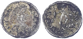 Römische Münzen - Kaiserzeit - Honorius, 393-423
Siliqua um 402/408, Ravenna. Von den Stempeln des Solidus. 1,64 g. sehr schön, Belag RIC zu 1287.