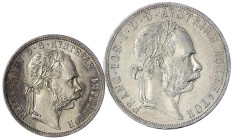Römisch Deutsches Reich - Haus Habsburg - Franz Joseph I., 1848-1916
2 Silbermünzen: Doppelgulden 1882 und Gulden 1876. beide vorzüglich Herinek 511 ...