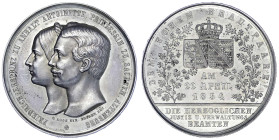Altdeutsche Münzen und Medaillen - Anhalt-Dessau - Leopold Friedrich, 1817-1871
Silbermedaille v. Loos 1854, auf die Hochzeit des Erbprinzen Friedric...