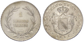Altdeutsche Münzen und Medaillen - Baden-Durlach - Carl Ludwig Friedrich, 1811-1818
Kronentaler 1816 D. fast vorzüglich Jaeger 21. Thun 15. AKS 25.