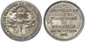 Altdeutsche Münzen und Medaillen - Baden-Mannheim, Stadt - 
Silbermedaille im 1/4 Talergewicht 1821. Evang. Kirchenvereinigung Mannheim. 27 mm; 7,04 ...