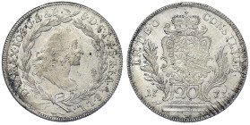 Altdeutsche Münzen und Medaillen - Bayern - Maximilian III. Joseph, 1745-1777
20 Kreuzer 1773. Brb. im Kranz/Wappen auf Podest. vorzüglich, justiert ...