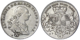 Altdeutsche Münzen und Medaillen - Brandenburg-Ansbach - Alexander, 1757-1791
Konventionstaler 1765 GSKK sehr schön/vorzüglich, überdurchschnittlich ...