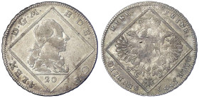 Altdeutsche Münzen und Medaillen - Brandenburg-Ansbach - Alexander, 1757-1791
Kopfstück zu 20 Kreuzern 1779, Schwabach. gutes sehr schön Slg. Wilmers...