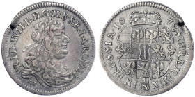 Altdeutsche Münzen und Medaillen - Brandenburg-Preußen - Friedrich Wilhelm, 1640-1688
1/3 Taler 1672 TT, Königsberg. sehr schön, Schrötlingsriß am Ra...