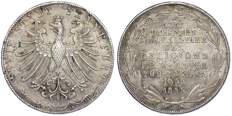 Altdeutsche Münzen und Medaillen - Frankfurt-Stadt - 
Gedenkdoppelgulden 1855. ...