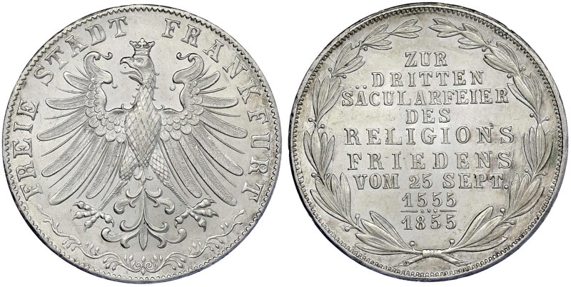 Altdeutsche Münzen und Medaillen - Frankfurt-Stadt - 
Gedenkdoppelgulden 1855. ...