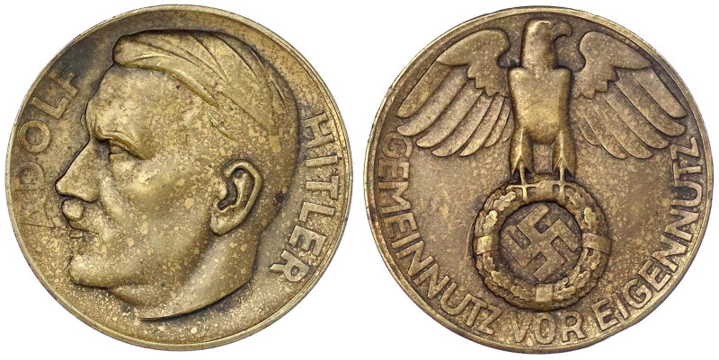 Medaillen - Drittes Reich - 
Bronzegussmedaille v. W. Voss o.J. Kopf Hitlers/Re...