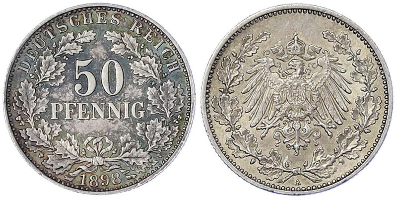 Reichskleinmünzen - 50 Pfennig gr. Adler Eichenzweige Silb. 1896-1903 - 
1898 A...