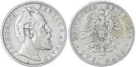 Reichssilbermünzen J. 19-178 - Anhalt - Friedrich I., 1871-1904
2 Mark 1876 A. fast sehr schön Jaeger 19.