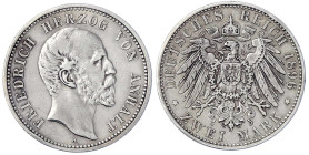 Reichssilbermünzen J. 19-178 - Anhalt - Friedrich I., 1871-1904
2 Mark 1896 A. sehr schön/vorzüglich, kl. Randfehler und min. Kratzer, schöne Patina ...