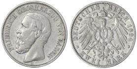 Reichssilbermünzen J. 19-178 - Baden - Friedrich I., 1856-1907
2 Mark 1894 G. sehr schön Jaeger 28.