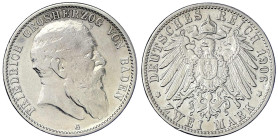 Reichssilbermünzen J. 19-178 - Baden - Friedrich I., 1856-1907
2 Mark 1906 G. Seltener Jahrgang. sehr schön Jaeger 32.