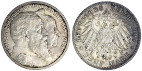 Reichssilbermünzen J. 19-178 - Baden - Friedrich I., 1856-1907
5 Mark 1906. Zur goldenen Hochzeit. fast Stempelglanz, Prachtexemplar mit schöner Tönu...