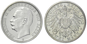 Reichssilbermünzen J. 19-178 - Baden - Friedrich II., 1907-1918
2 Mark 1913 G. vorzüglich/Stempelglanz Jaeger 38.