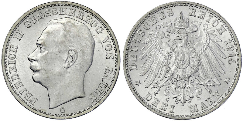 Reichssilbermünzen J. 19-178 - Baden - Friedrich II., 1907-1918
3 Mark 1914 G. ...