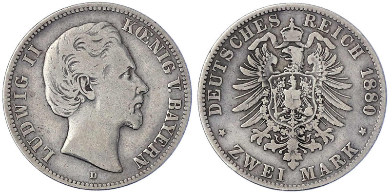 Reichssilbermünzen J. 19-178 - Bayern - Ludwig II., 1864-1886
2 Mark 1880 D. fa...