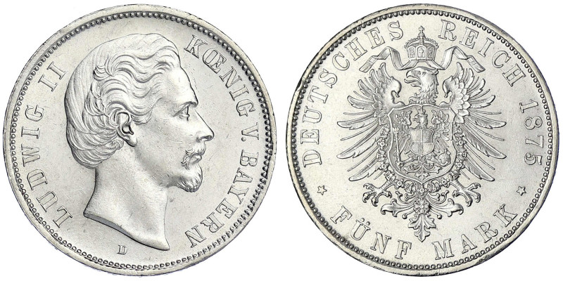 Reichssilbermünzen J. 19-178 - Bayern - Ludwig II., 1864-1886
5 Mark 1875 D. vo...