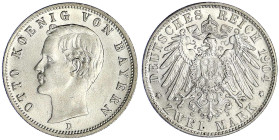Reichssilbermünzen J. 19-178 - Bayern - Otto, 1886-1913
2 Mark 1904 D. prägefrisch/fast Stempelglanz Jaeger 45.