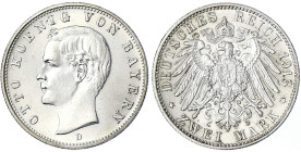 Reichssilbermünzen J. 19-178 - Bayern - Otto, 1886-1913
2 Mark 1913 D. fast Stempelglanz, min. Kratzer, sonst Prachtexemplar, selten in dieser Erhalt...