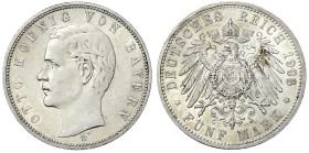 Reichssilbermünzen J. 19-178 - Bayern - Otto, 1886-1913
5 Mark 1903 D. gutes vorzüglich Jaeger 46.