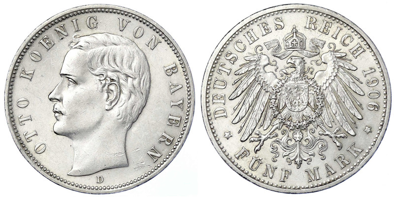 Reichssilbermünzen J. 19-178 - Bayern - Otto, 1886-1913
5 Mark 1906 D. Seltener...