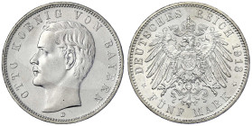 Reichssilbermünzen J. 19-178 - Bayern - Otto, 1886-1913
5 Mark 1913 D. vorzüglich/Stempelglanz, min. berieben Jaeger 46.