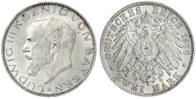 Reichssilbermünzen J. 19-178 - Bayern - Ludwig III., 1913-1918
2 Mark 1914 D. vorzüglich Jaeger 51.