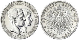 Reichssilbermünzen J. 19-178 - Braunschweig - Ernst August, 1913-1916
3 Mark 1915 A. Ohne Lüneburg. gutes vorzüglich, etwas berieben und min. Randfeh...