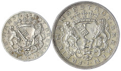 Reichssilbermünzen J. 19-178 - Bremen - 
2 Stück: 2 Mark 1904 J und 5 Mark 1906 J. sehr schön und vorzüglich Jaeger 59,60.