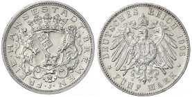 Reichssilbermünzen J. 19-178 - Bremen - 
5 Mark 1906 J. vorzüglich Jaeger 60.