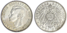 Reichssilbermünzen J. 19-178 - Hessen - Ernst Ludwig, 1892-1918
2 Mark 1900 A. fast Stempelglanz, kl. Kratzer, sehr selten in dieser Erhaltung Jaeger...